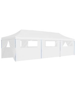 Tenda Pieghevole Pop-Up con 8 Pareti Laterali 3x9 m Bianca