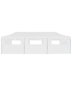 Tenda Pieghevole Pop-Up con 8 Pareti Laterali 3x9 m Bianca
