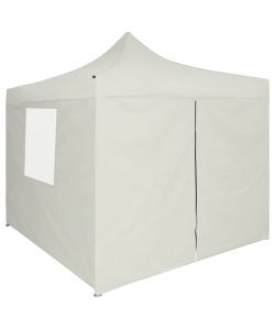Gazebo Professionale Pieghevole con 4 Pareti 2x2m Acciaio Crema