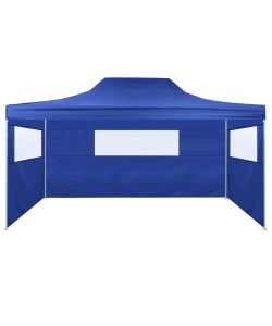 Gazebo Professionale Pieghevole con 3 Pareti 3x4m Acciaio Blu