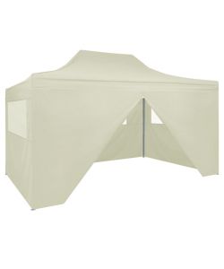 Gazebo Professionale Pieghevole con 4 Pareti 3x4m Acciaio Crema