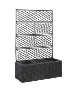 Letto Rialzato a Traliccio 3 Vasi 83x30x130 cm Polyrattan Nero
