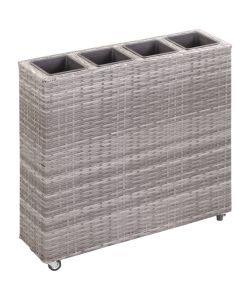 Letto Rialzato con 4 Vasi 80x22x79 cm in Polyrattan Grigio