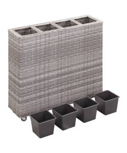 Letto Rialzato con 4 Vasi 80x22x79 cm in Polyrattan Grigio