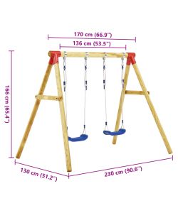 vidaXL Set Altalena da Giardino 230x130x166cm in Legno di Pino Marrone - 2 Posti