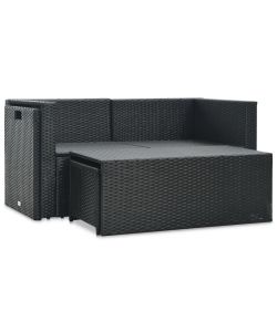 Set Divani da Giardino 6 pz con Cuscini in Polyrattan Nero 47809