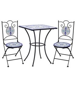 Set Bistr 3 pz con Mosaico in Ceramica Blu e Bianco