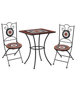 Set Bistr 3 pz con Mosaico in Ceramica Terracotta e Bianco