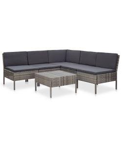 Set Divani da Giardino 6 pz con Cuscini in Polyrattan Grigio 48938