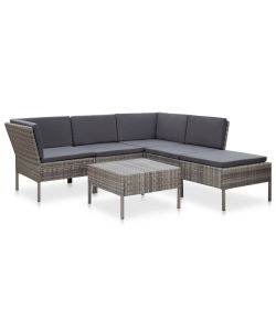 Set Divani da Giardino 6 pz con Cuscini in Polyrattan Grigio 48942