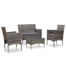 Set Divani da Giardino 4 pz con Cuscini in Polyrattan Grigio 45812