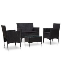 Set Divani da Giardino 4 pz con Cuscini in Polyrattan Nero 45813