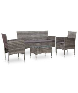Set Divani da Giardino 4 pz con Cuscini in Polyrattan Grigio 45890
