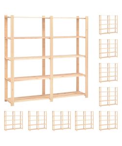 Scaffali a 5 Livelli 10 pz 170x38x170cm in Massello Pino 500 kg