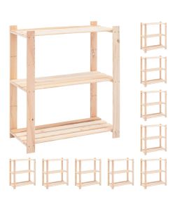 Scaffali a 3 Livelli 10 pz 80x38x90 cm in Massello Pino 150 kg