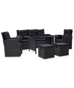 Set Divani da Giardino 6 pz con Cuscini in Polyrattan Nero