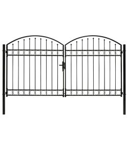 Cancello a Doppia Anta ad Arco in Acciaio 300x175 cm Nero