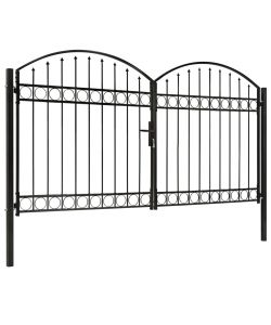 Cancello a Doppia Anta ad Arco in Acciaio 300x175 cm Nero