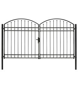 Cancello a Doppia Anta ad Arco in Acciaio 300x200 cm Nero