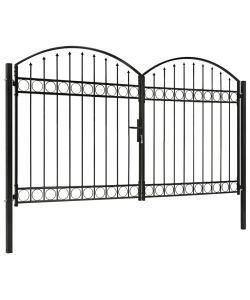 Cancello a Doppia Anta ad Arco in Acciaio 300x200 cm Nero