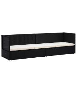 Lettino da Giardino con Cuscini in Polyrattan Nero