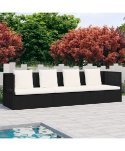 Lettino da Giardino con Cuscini in Polyrattan Nero