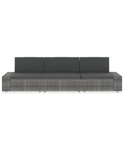 Divano Modulare a 3 Posti in Polyrattan Grigio
