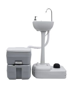 Set WC Portatile da Campeggio e Lavandino con Supporto Grigio