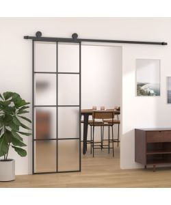 Porta Scorrevole in Alluminio e Vetro ESG 76x205 cm Nera 288064