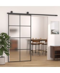 Porta Scorrevole in Vetro ESG e Alluminio 102,5x205 cm Nera 288066
