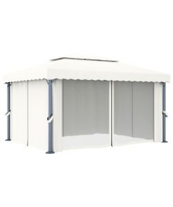 Gazebo con Tende 4x3 cm Bianco Crema Alluminio