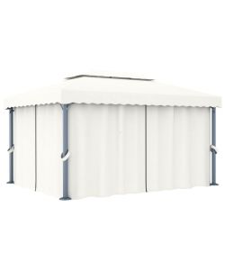 Gazebo con Tende 4x3 cm Bianco Crema Alluminio