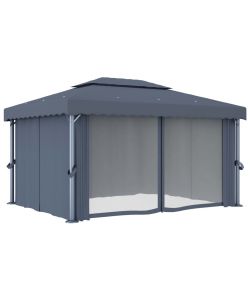 Gazebo con Tende 4x3 cm Antracite Alluminio