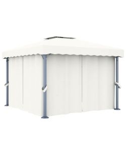 Gazebo con Tende 3x3 cm Bianco Crema Alluminio