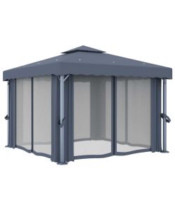 Gazebo con Tende 3x3 cm Antracite Alluminio
