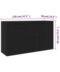 vidaXL Credenza Nera in Truciolato con Porte e Cassetti - 120x36x69 cm