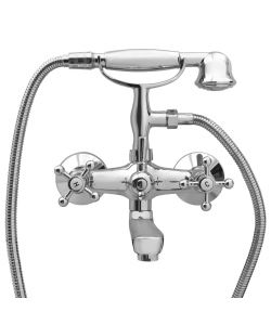 Rubinetto Vasca a 2 Maniglie con Soffione a Mano Cromato Retro