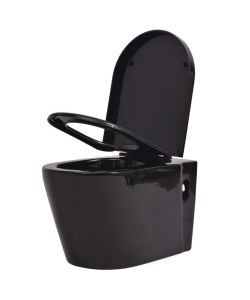 WC a Muro con Sciacquone Nascosto in Ceramica Nera