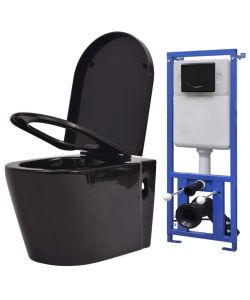 WC a Muro con Sciacquone Nascosto in Ceramica Nera