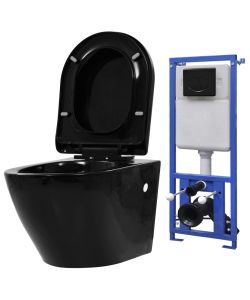 WC a Muro con Sciacquone Nascosto in Ceramica Nera