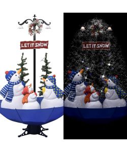 Albero di Natale con Nevicata e Base ad Ombrello Blu 170 cm PVC