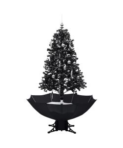Albero di Natale con Nevicata e Base ad Ombrello Nero 170cm PVC