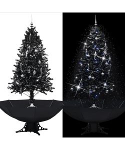 Albero di Natale con Nevicata e Base ad Ombrello Nero 190cm PVC