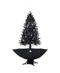Albero di Natale con Nevicata e Base ad Ombrello Nero 190cm PVC