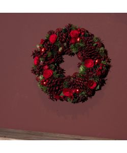 Fuori porta pigne rose bacche mis.34x8.5 cm