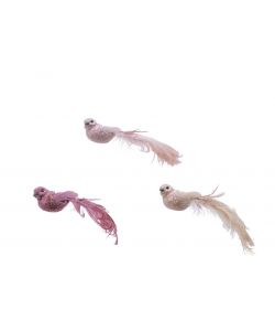 Kaemingk Decorazione Natalizia Uccellino - Rosa/Perla/Bordeaux - 3.5x16x4 cm