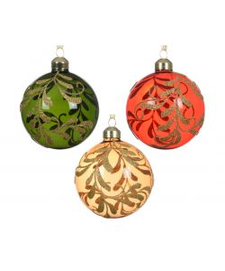 Decoris Pallina di Natale in Vetro - Decorazione Rami Glitterati - 8cm