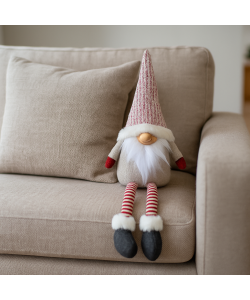 Gnomo di Natale Decorativo in Poliestere Rifinito a Mano - 19x11x60 cm
