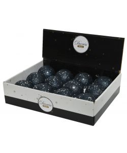 Decoris Pallina di Natale Blu Notte Glitter con Stelle Argento - 8 cm