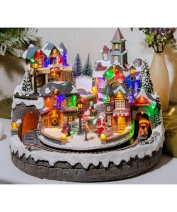 Lumineo Villaggio di Natale Treno in Movimento LED e Musica 40,5x31 cm